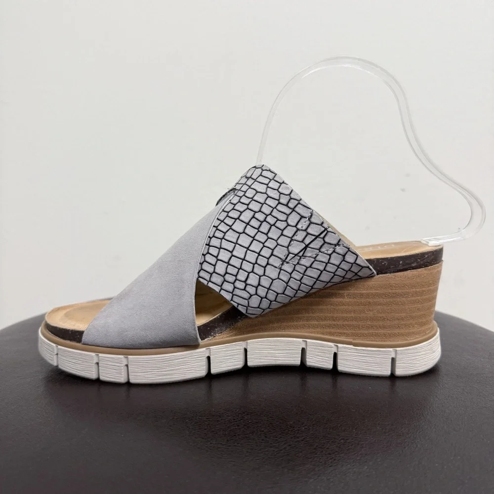 Diba True Grey Black Beachy Keen Suede Leather Wedge Slip On Platform Sandals